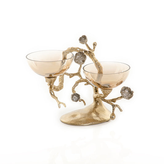 2 Tier Glass Nuts Bowl with Metal Stand