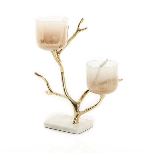 2 Tier Glass Candle Holder with Marble Base