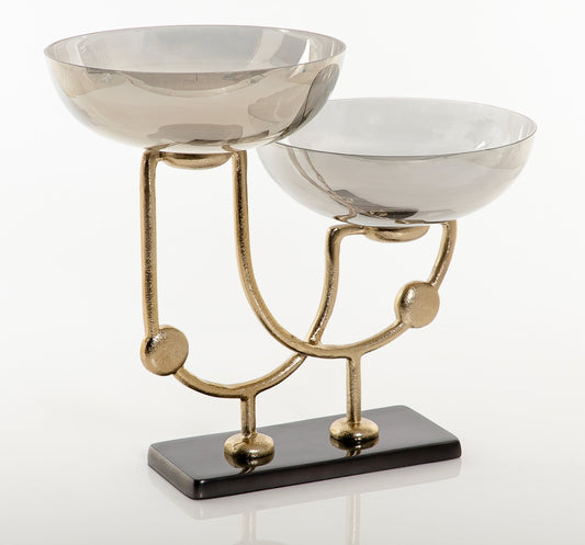 2 Tier Glass Bowl with Metal Stand and Marble Base