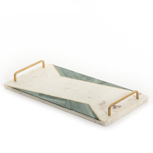 Marble Tray with Metal Handle