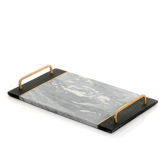 Marble Tray with Metal Handle