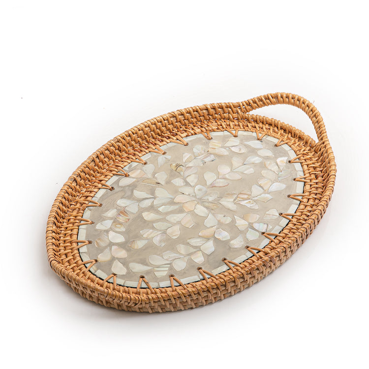 Mother of Pearl Rattan Oval Tray