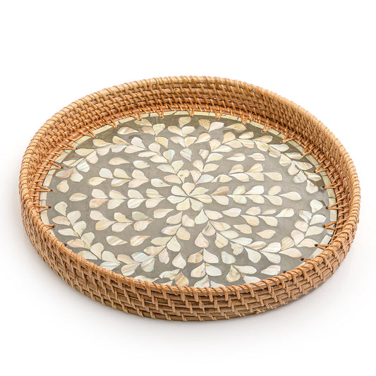 Mother of Pearl Rattan Round Tray