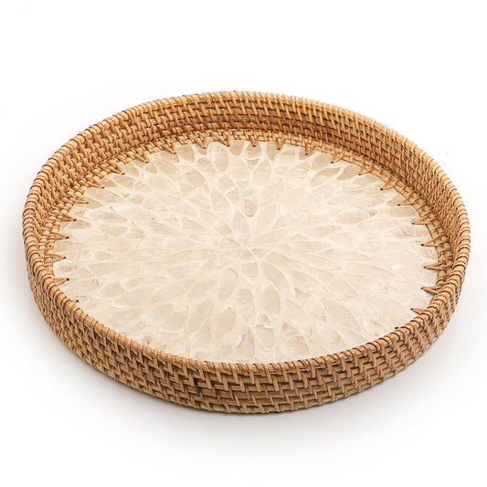 Mother of Pearl Rattan Round Tray