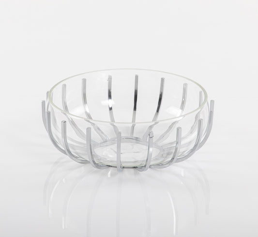 Round Glass Bowl with Metal Base