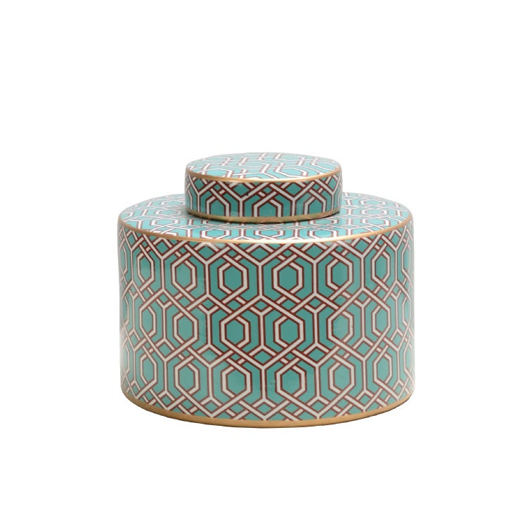 Geometric Pattern Green Ceramic Ginger Jar -18cm