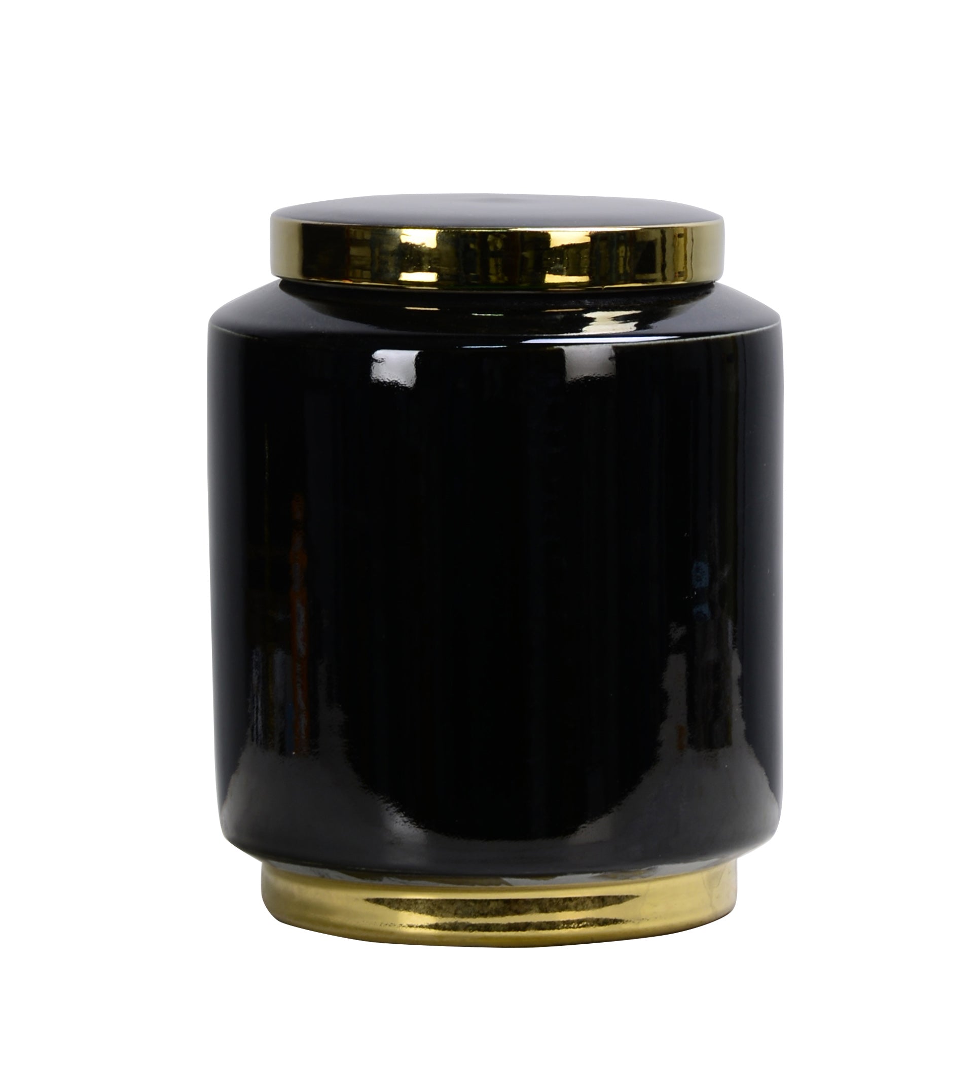 Glossy Black Gold Trim Ceramic Ginger Jar - 25cm