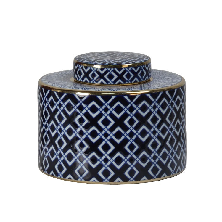 Blue Geometric Pattern Ceramic Ginger Jar - 17cm