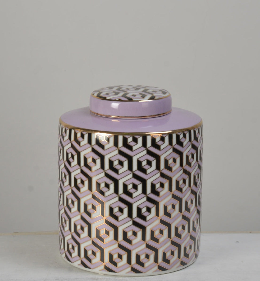 Hexagon Pattern Pink Ceramic Ginger Jar - 24cm
