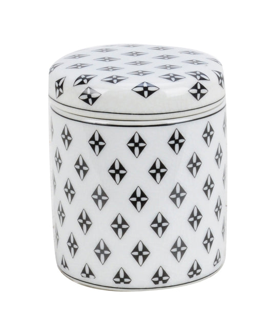 Black and White Checkered Pattern Ceramic Trinket Box - 11cm