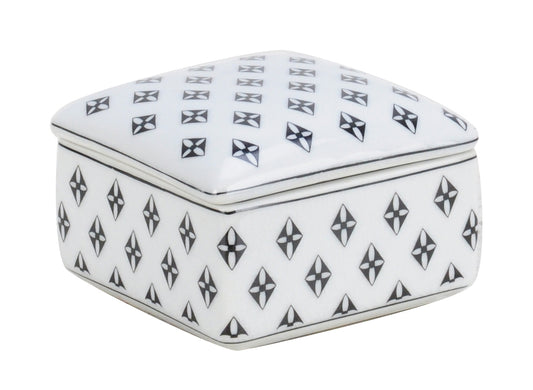 Black and White Checkered Pattern Ceramic Trinket Box