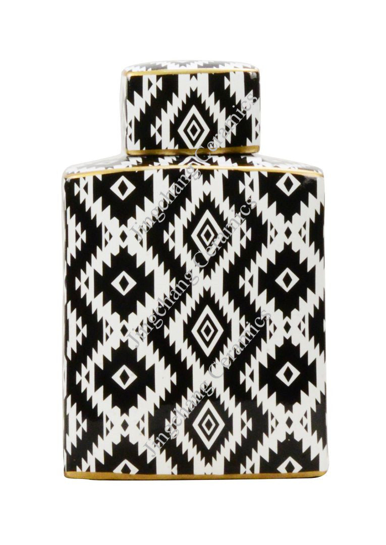 Zigzag Black and White Ceramic Ginger Jar - 31cm