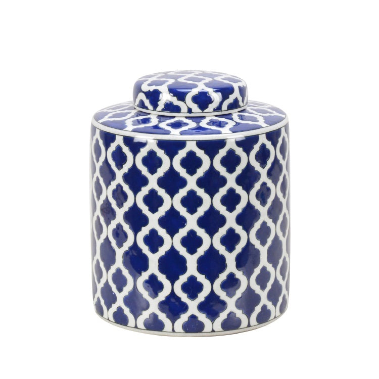 Geometric Pattern Blue Ceramic Ginger Jar - 23cm