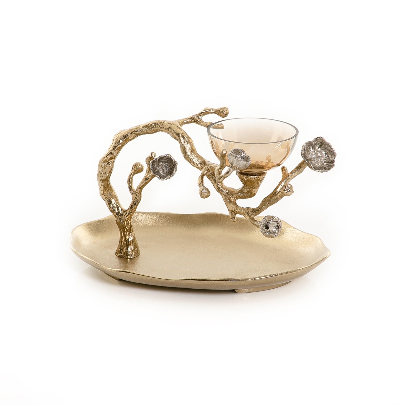 Glass Nuts Bowl with Metal Stand