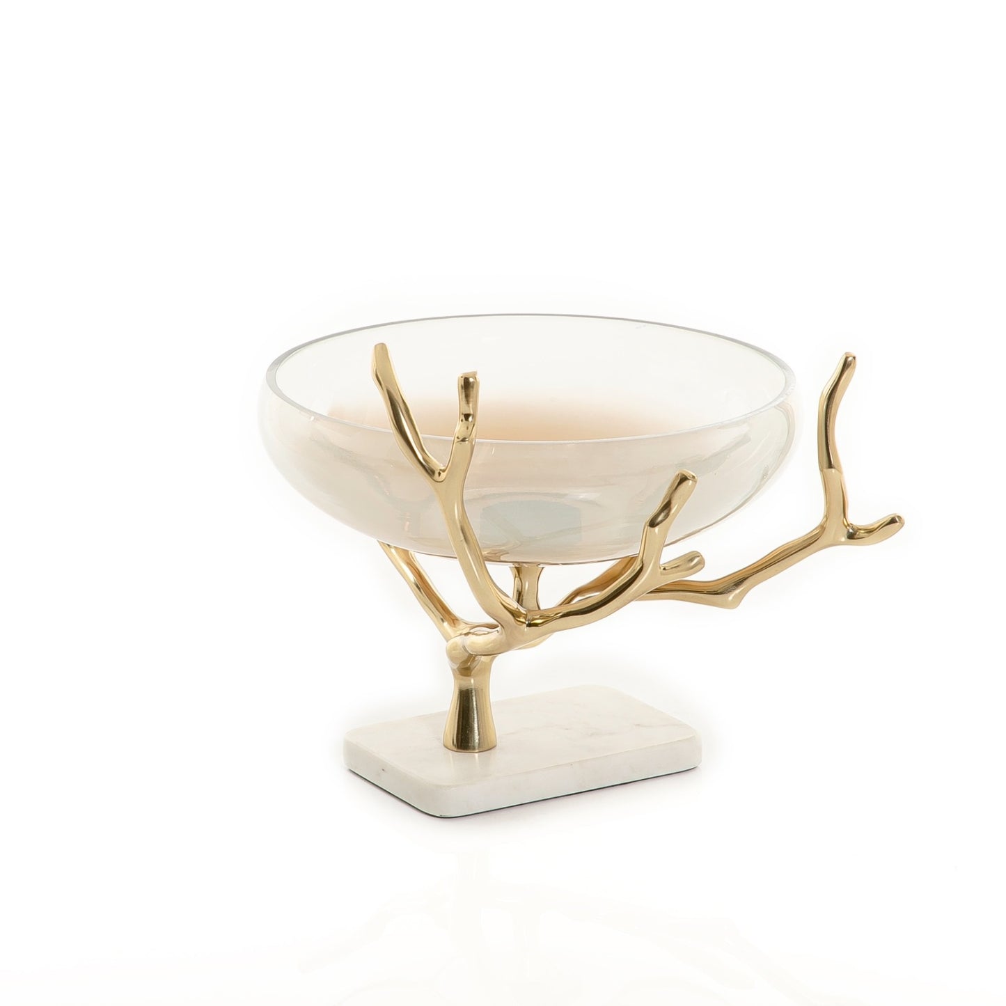 Glass Bowl with Metal Stand and Marble Base