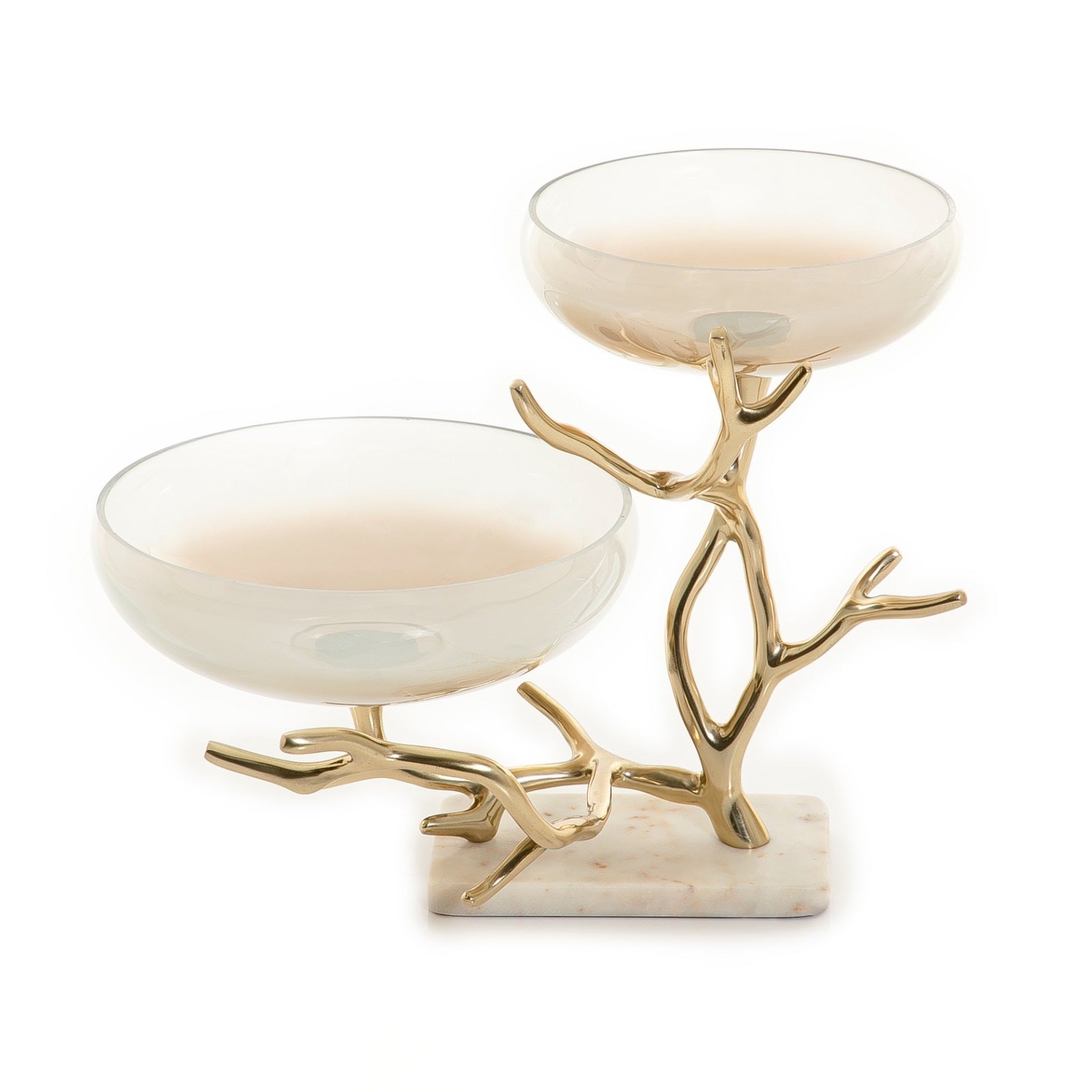2 Tier Glass Bowl with Metal Stand and Marble Base