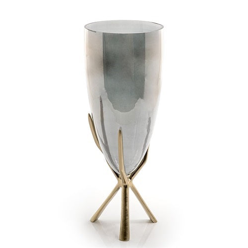 Glass Vase with Metal Base