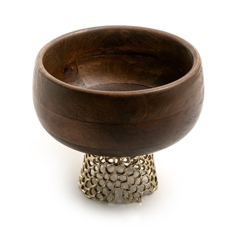 Wooden Bowl with Metal Base
