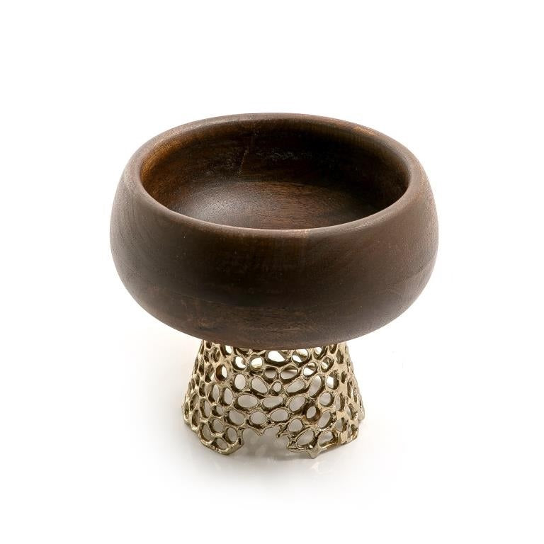 Wooden Bowl with Metal Base