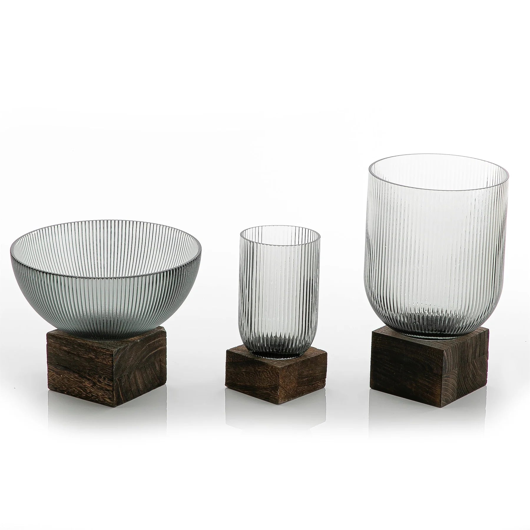 Glass Bowl with Wooden Base