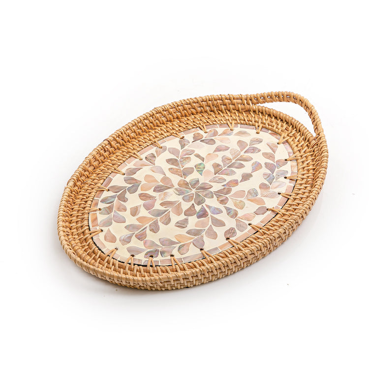Mother of Pearl Rattan Oval Tray