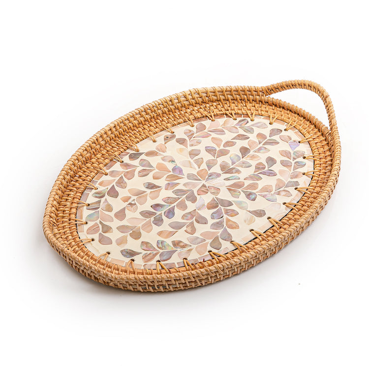 Mother of Pearl Rattan Oval Tray
