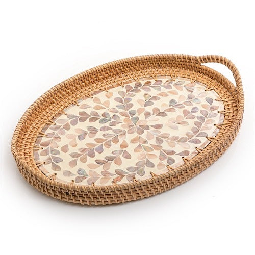Mother of Pearl Rattan Oval Tray