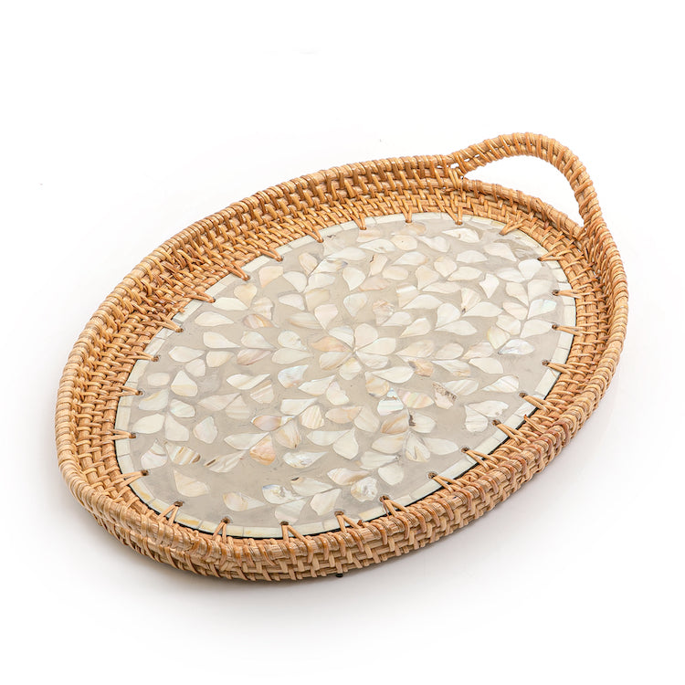 Mother of Pearl Rattan Oval Tray