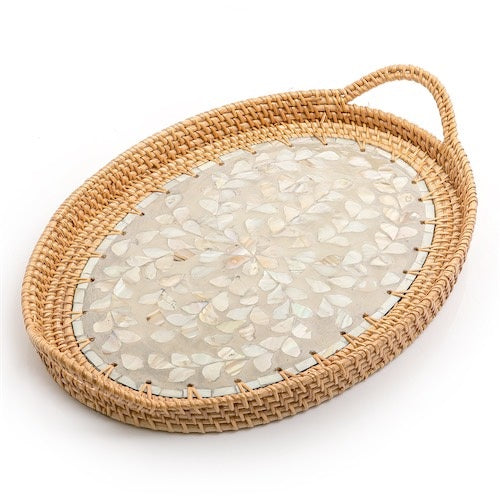 Mother of Pearl Rattan Oval Tray