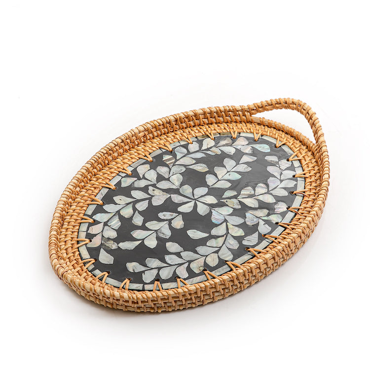 Mother of Pearl Rattan Oval Tray