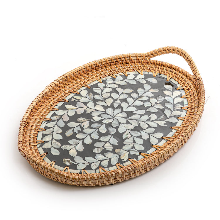 Mother of Pearl Rattan Oval Tray