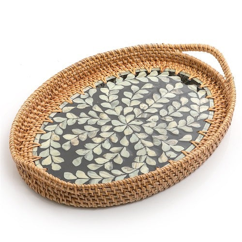 Mother of Pearl Rattan Oval Tray