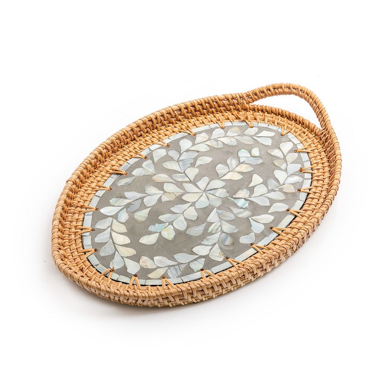 Mother of Pearl Rattan Oval Tray