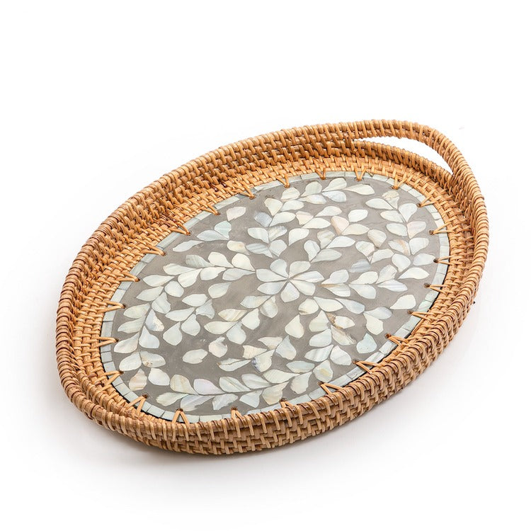 Mother of Pearl Rattan Oval Tray