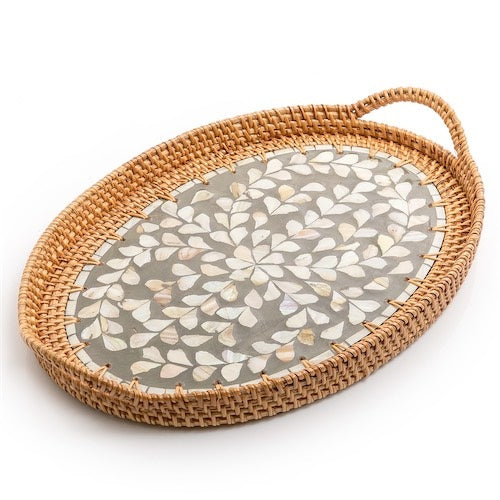 Mother of Pearl Rattan Oval Tray