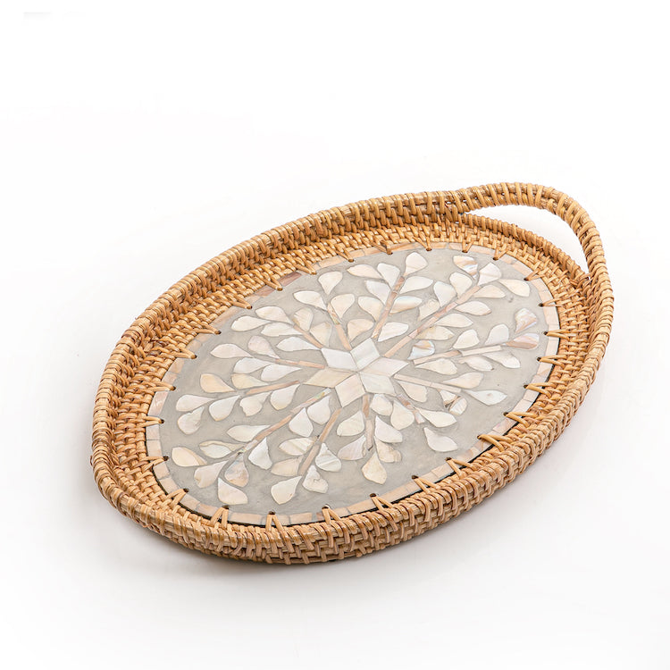 Mother of Pearl Rattan Oval Tray