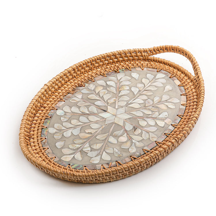 Mother of Pearl Rattan Oval Tray