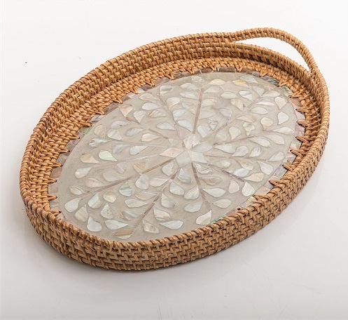 Mother of Pearl Rattan Oval Tray