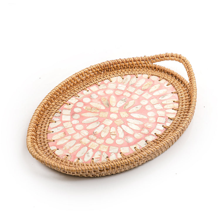 Mother of Pearl Rattan Oval Tray