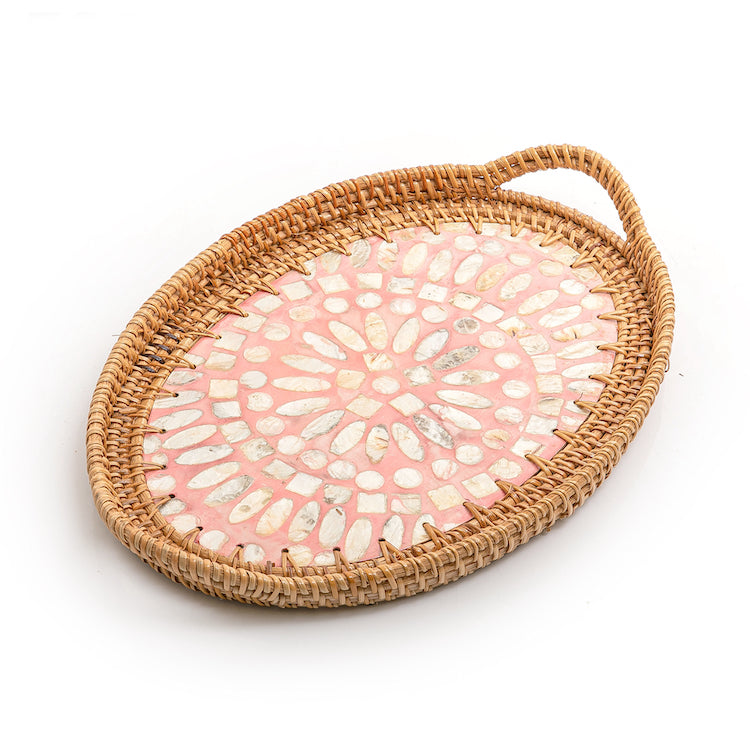 Mother of Pearl Rattan Oval Tray