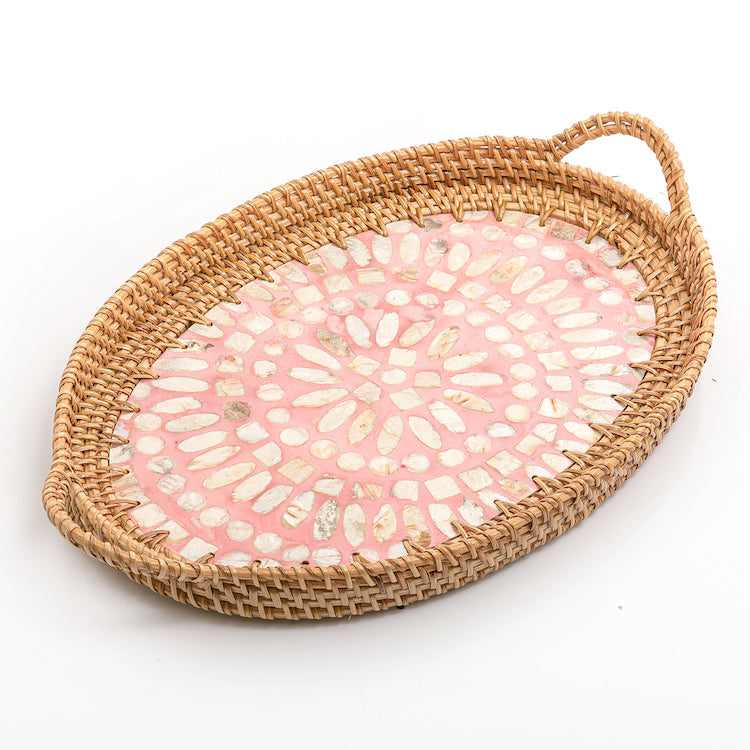 Mother of Pearl Rattan Oval Tray