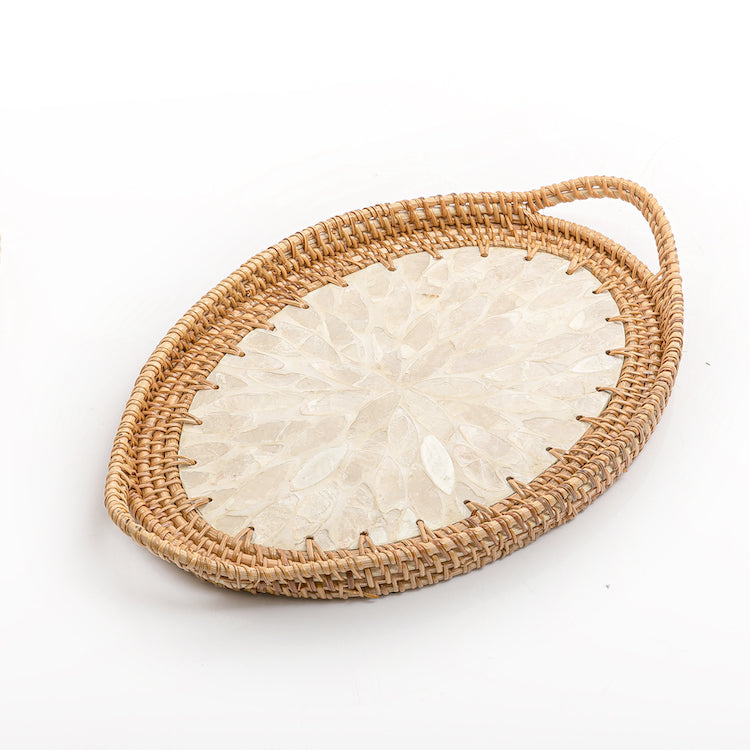 Mother of Pearl Rattan Oval Tray
