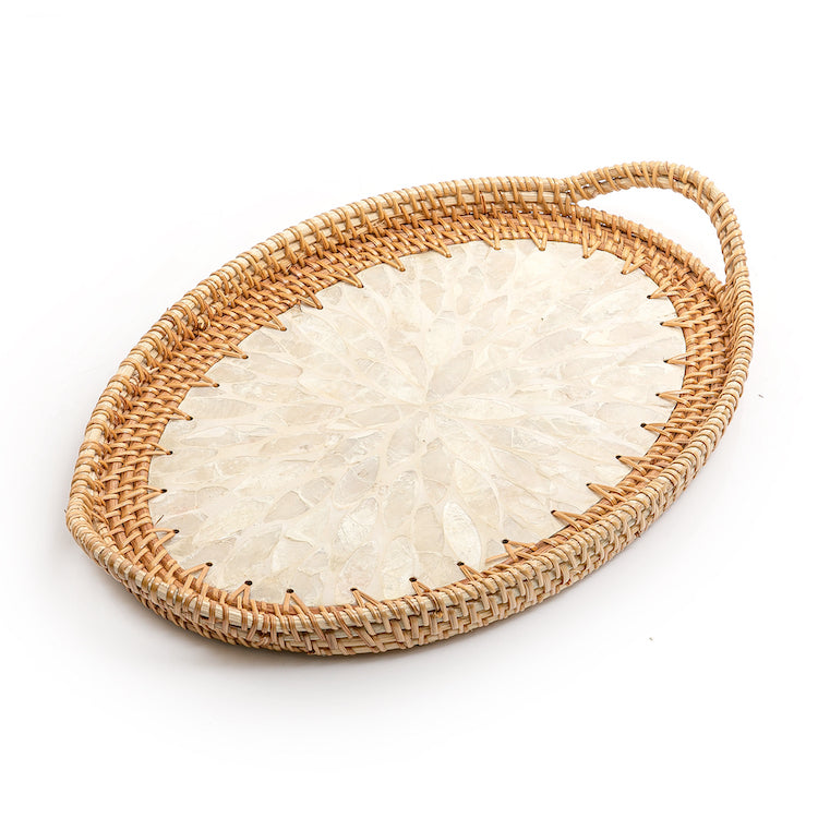 Mother of Pearl Rattan Oval Tray