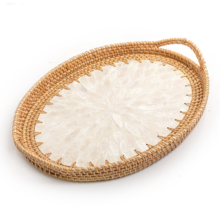 Mother of Pearl Rattan Oval Tray