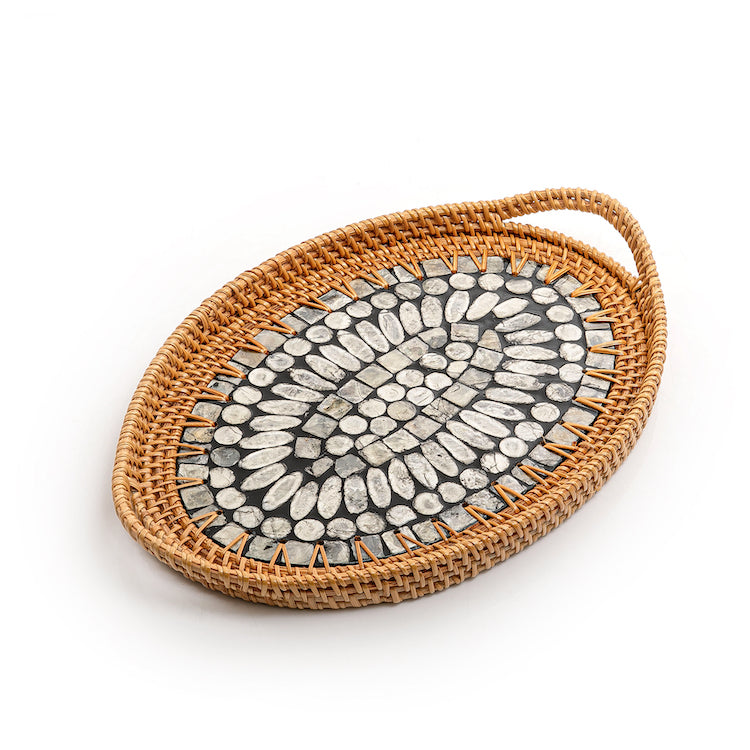 Mother of Pearl Rattan Oval Tray