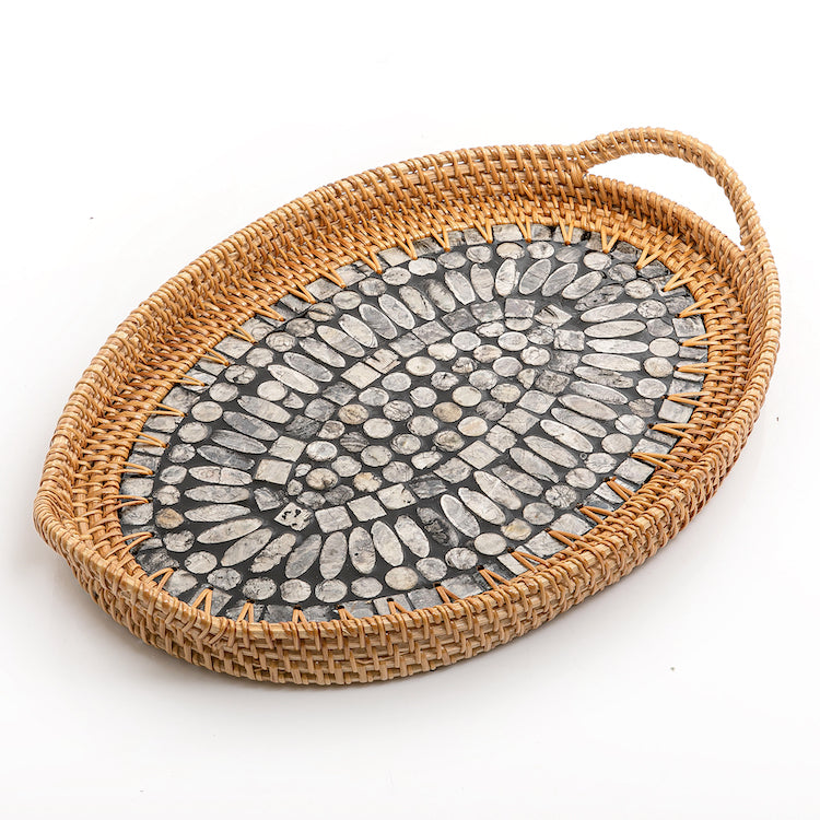 Mother of Pearl Rattan Oval Tray