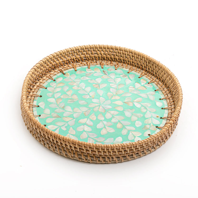 Mother of Pearl Rattan Round Tray