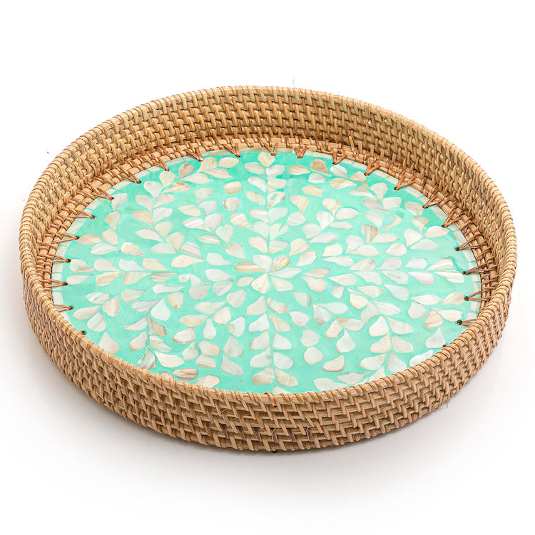 Mother of Pearl Rattan Round Tray