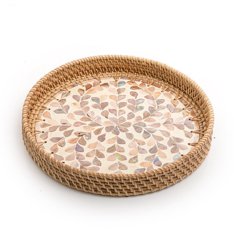 Mother of Pearl Rattan Round Tray