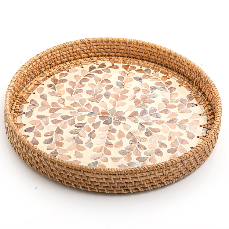 Mother of Pearl Rattan Round Tray